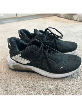 PUMA BLACK/SILVER SNAKE PRINT UNTAMED LQDCELL METHOD SNEAKERS RUNNING SHOES 9.5